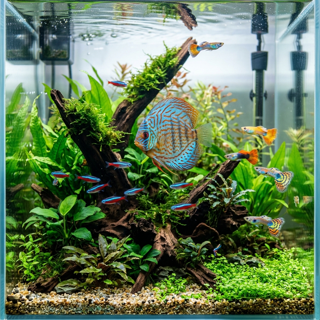 Vibrant tropical fish tank display